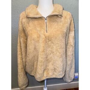 H&M fuzzy teddy soft pullover crop 1/4 zip  cozy soft Sz L